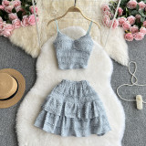 Lace camisole vest short ruffled skirt two-piece set