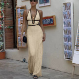 Backless tied cross V-neck sleeveless long skirt