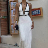 Backless tied cross V-neck sleeveless long skirt