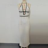 Backless tied cross V-neck sleeveless long skirt