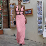 Backless tied cross V-neck sleeveless long skirt