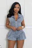 Cowboy sleeveless elastic jumpsuit lantern shorts