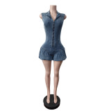 Cowboy sleeveless elastic jumpsuit lantern shorts