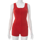 Sports sleeveless zipper vest top, tight shorts two-piece set