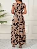 Asymmetric geometric printed short sleeved dress