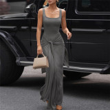 Square neck low cut high waist dress