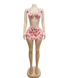 Printed pink camisole short skirt set