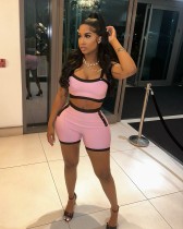 Color blocked high waisted sports tight shorts set