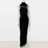 Metal buckle slim fit long dress