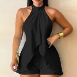 Off shoulder sleeveless hanging neck and backless jumpsuit