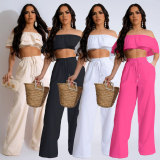 Two piece set of lotus leaf side length pants