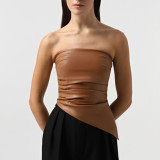 PU leather strapless pleated waistband vest