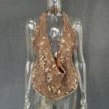 Backless sequined V-neck top