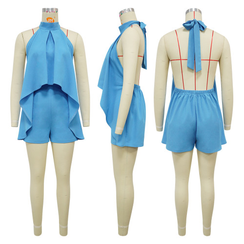 Off shoulder sleeveless hanging neck and backless jumpsuit