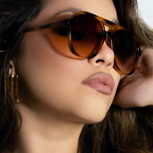 Leopard print double beam blackout sunglasses with large frame glasses