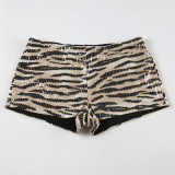 Leopard print glitter high waisted tight shorts