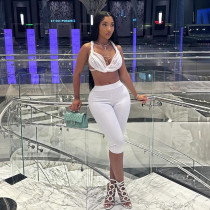 Hanging neck, exposed back, lace up vest, tight fitting cropped pants two-piece set Hanging neck, exposed back, lace up vest, tight fitting cropped pants two-piece set