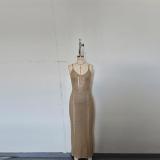 V-neck suspender, hip hugging skirt, backless hollow out strap, knitted jumpsuit, long skirt