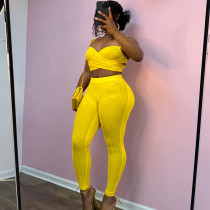 Sling, hollow out, pleated, cross exposed, navel wrapped, hip hugging, small foot long pants set