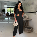 Butterfly knot casual pants two-piece set