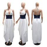 Irregular deep V-neck dress with slit