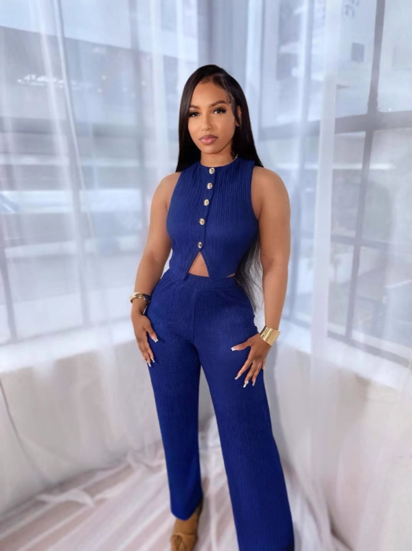 Two piece vest high waisted wide leg pants set