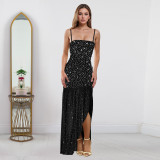 Hot stamping suspender slit dress