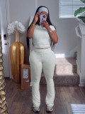 Sports round neck T-shirt low waisted flared pants with two-piece set