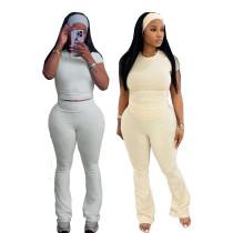 Sports round neck T-shirt low waisted flared pants with two-piece set