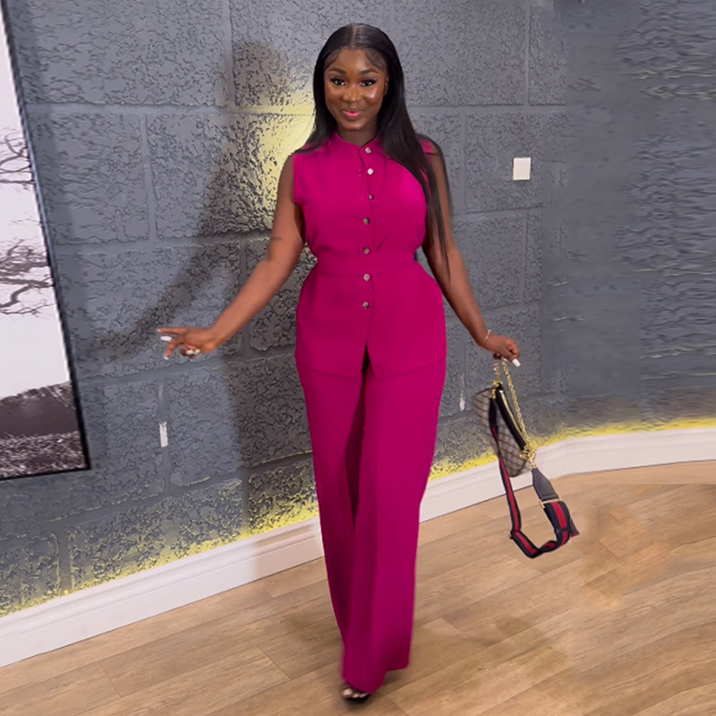 Sports Style Vest and Wide-leg Pants Suit
