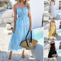 High waisted patchwork camisole dress