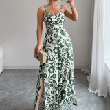 Twisted printed small suspender wide leg jumpsuit pants