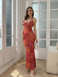 Printed open chest camisole dress