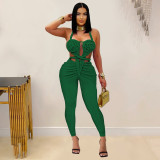 Hanging neck backless solid color jumpsuit