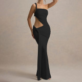 Single shoulder backless strapless tied pleated long skirt