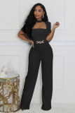 Production outfit of scarf short sleeved wide leg jumpsuit cover