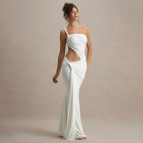 Single shoulder backless strapless tied pleated long skirt