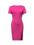 Decorative button hem split dress