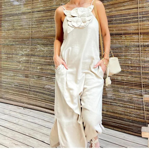 Strap cotton linen sleeveless dress