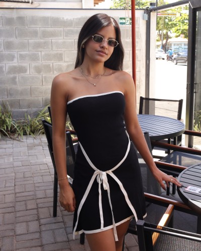 Knitted strapless short skirt lace up dress