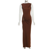 Metal decorative hip hugging sleeveless dress