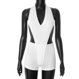 Hanging neck strap deep V-neck pure large exposed backpack hip three part jumpsuit