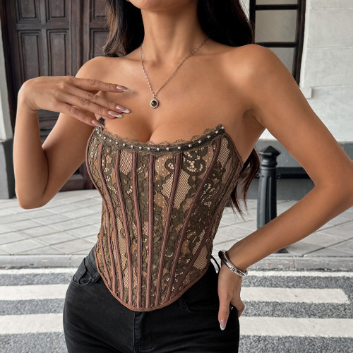 Lace fishbone buckle, exposed back, chest wrapped