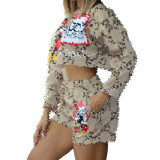 Printed long sleeved shorts set