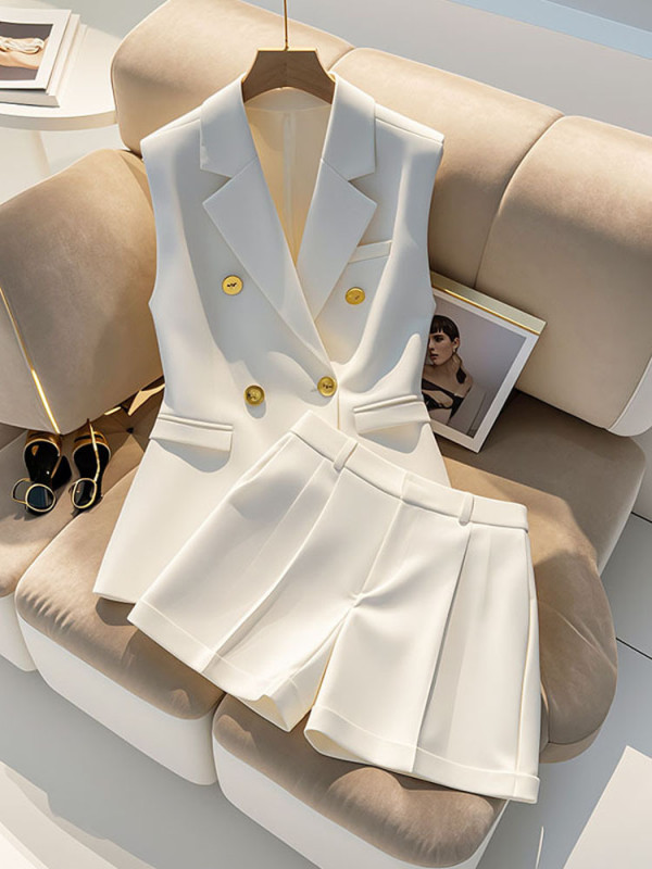 White suit vest shorts two-piece set