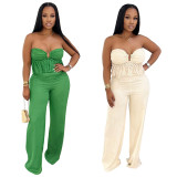 Sexy strapless solid color jumpsuit slim fit pants CY901979