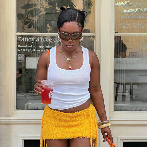 High waisted tight knit tassel wrapped skirt