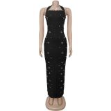 Hanging neck hot stamping diamond bubble bead wrapped buttocks dress