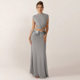 Backless top patchwork long skirt set