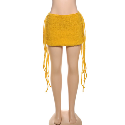 High waisted tight knit tassel wrapped skirt